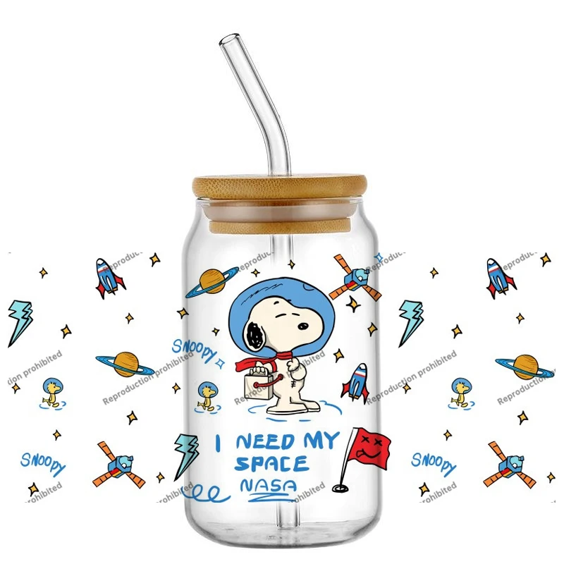 Miniso لطيف الكرتون سنوبي نمط UV DTF نقل الزجاج ملصق مقاوم للماء نقل الشارات ل 16 أوقية كوب زجاجي التفاف ملصقات