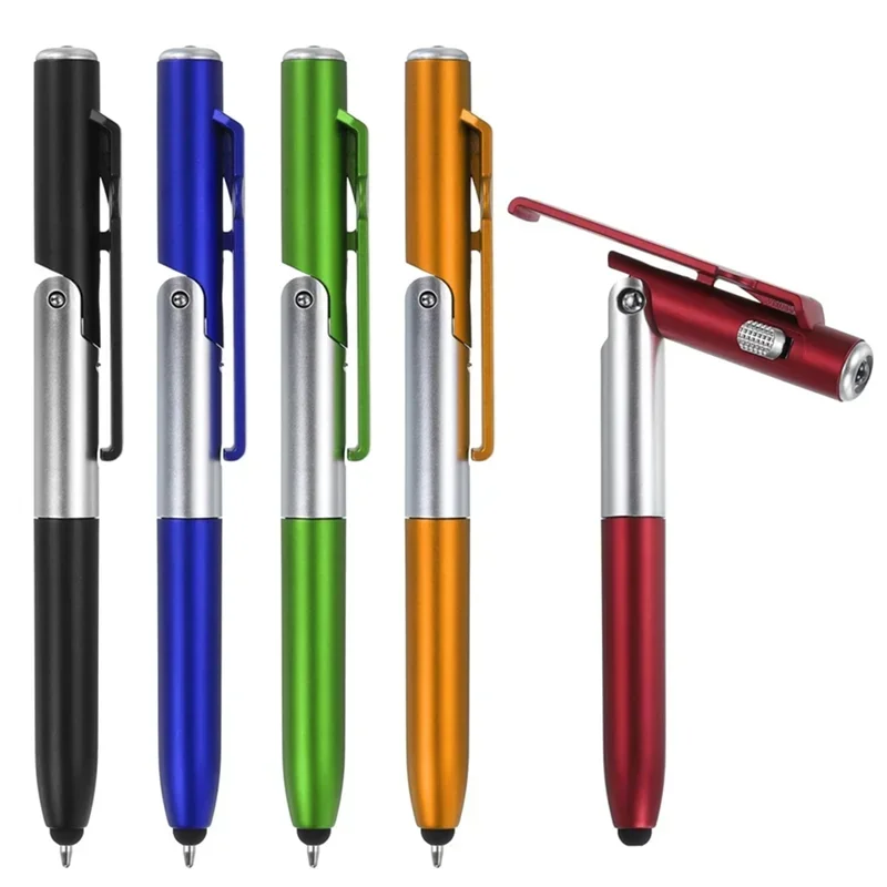 4 IN 1 Multifunction Touch Pen Ballpoint Pens with LED Light Folding Stand for Phone Holder Night Reading Stationery Pencil 2024