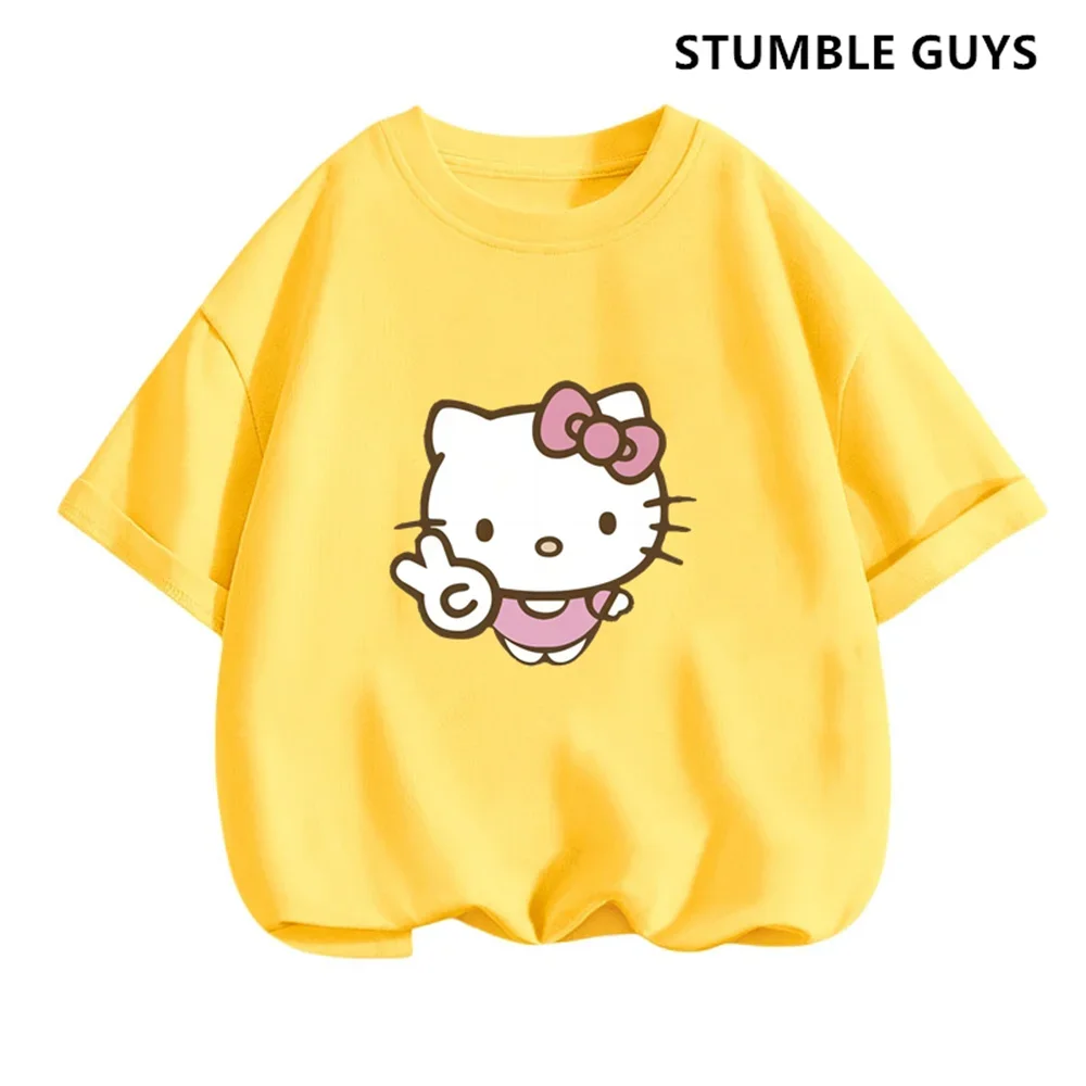 Hello Kitty Tshirt Kids Clothes Girls Clothes Children Y2k Kawaii Kuromi Baby Anime T Shirts Cartoons Trucksuit Casual Tee