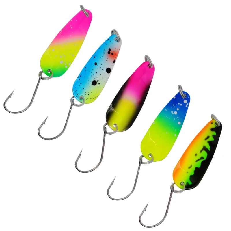 1pc Hardmetal fishing spoon bait Willow Leaf Colorful Horse Mouth Sequins Bait 1.6g 5.5cm Horse Mouth Fish Hook Trout Micro-bait view 3