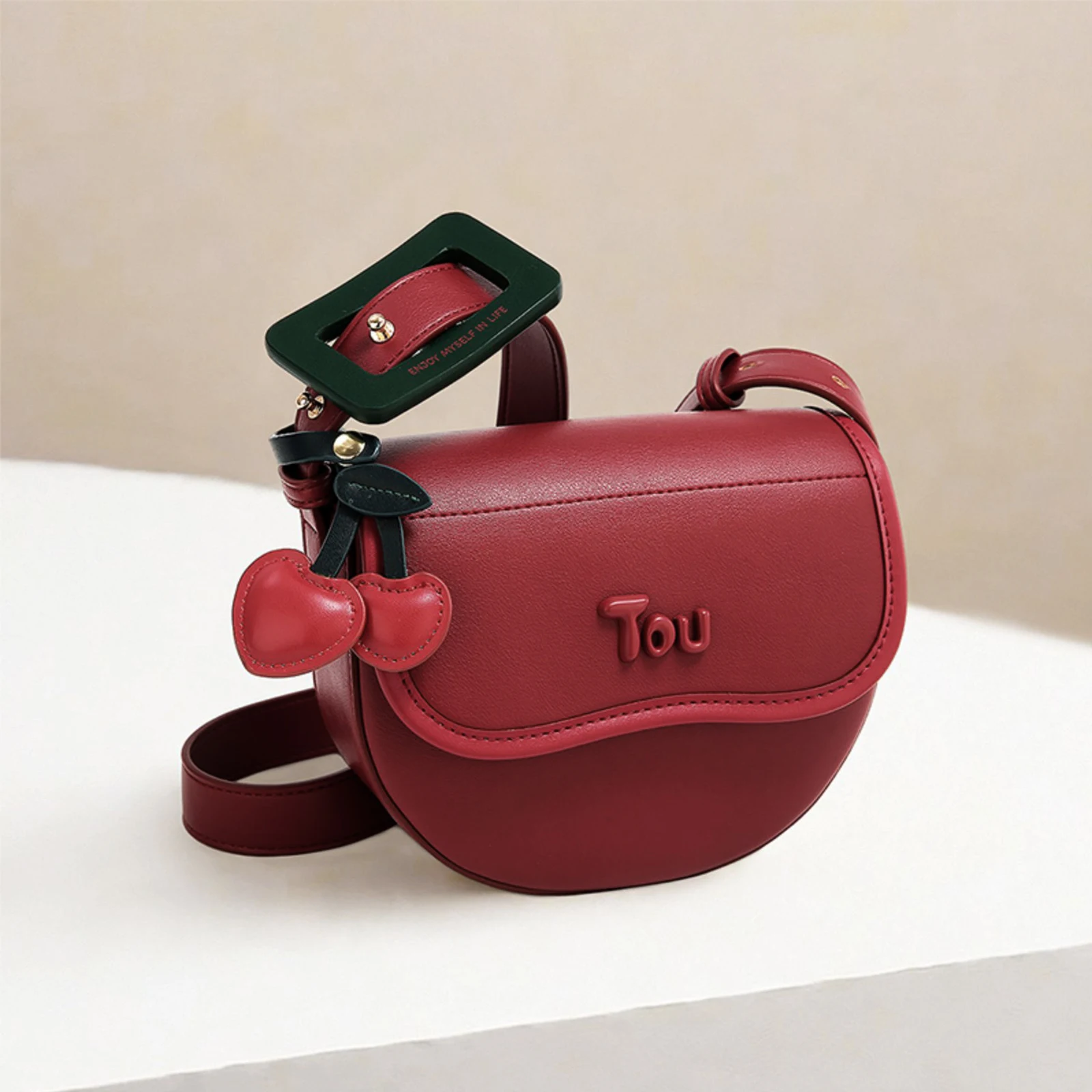 TOUTOU Women Saddle Bag Cherry Pendent Luxury Red Crossbody Small Bag Makeup Cosmetics Storage Fashion Female Valentine's Gift