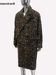 Mauroicardi Autumn Winter Long Warm Fluffy Colorful Woolen Coat Men Double Breasted Luxury Designer Clothes Mens Overcoat 2024