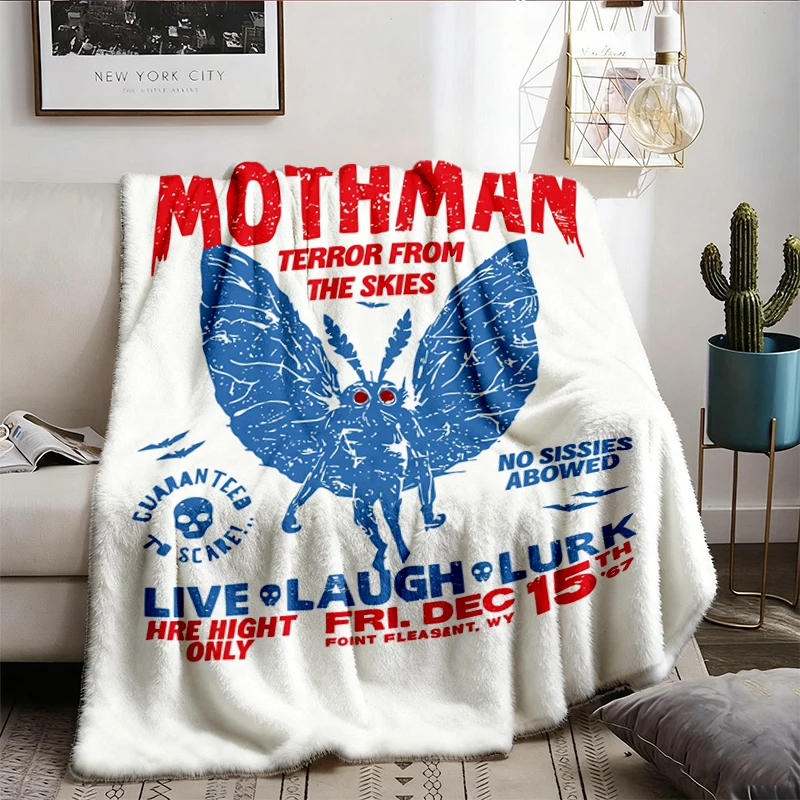Mothman UNISEX Flannel Throw, Vintage Halloween Warm Blanket 90s Cult Classic Horror Movie Cozy Blanket Live Laugh Lurk