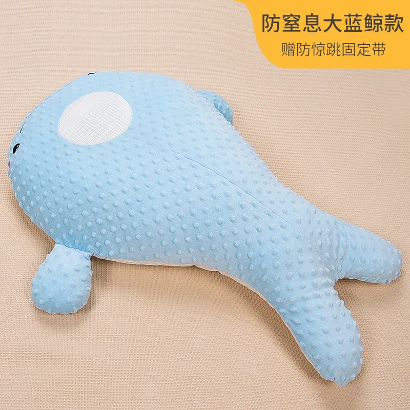 Almohada de escape grande de ballena azul para bebé, almohada relajante para bebé, Dios durmiente en verano, sueño cómodo y estable, blanco