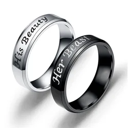 Maxmoon His Beauty and Her Beast stainless steel couple rings