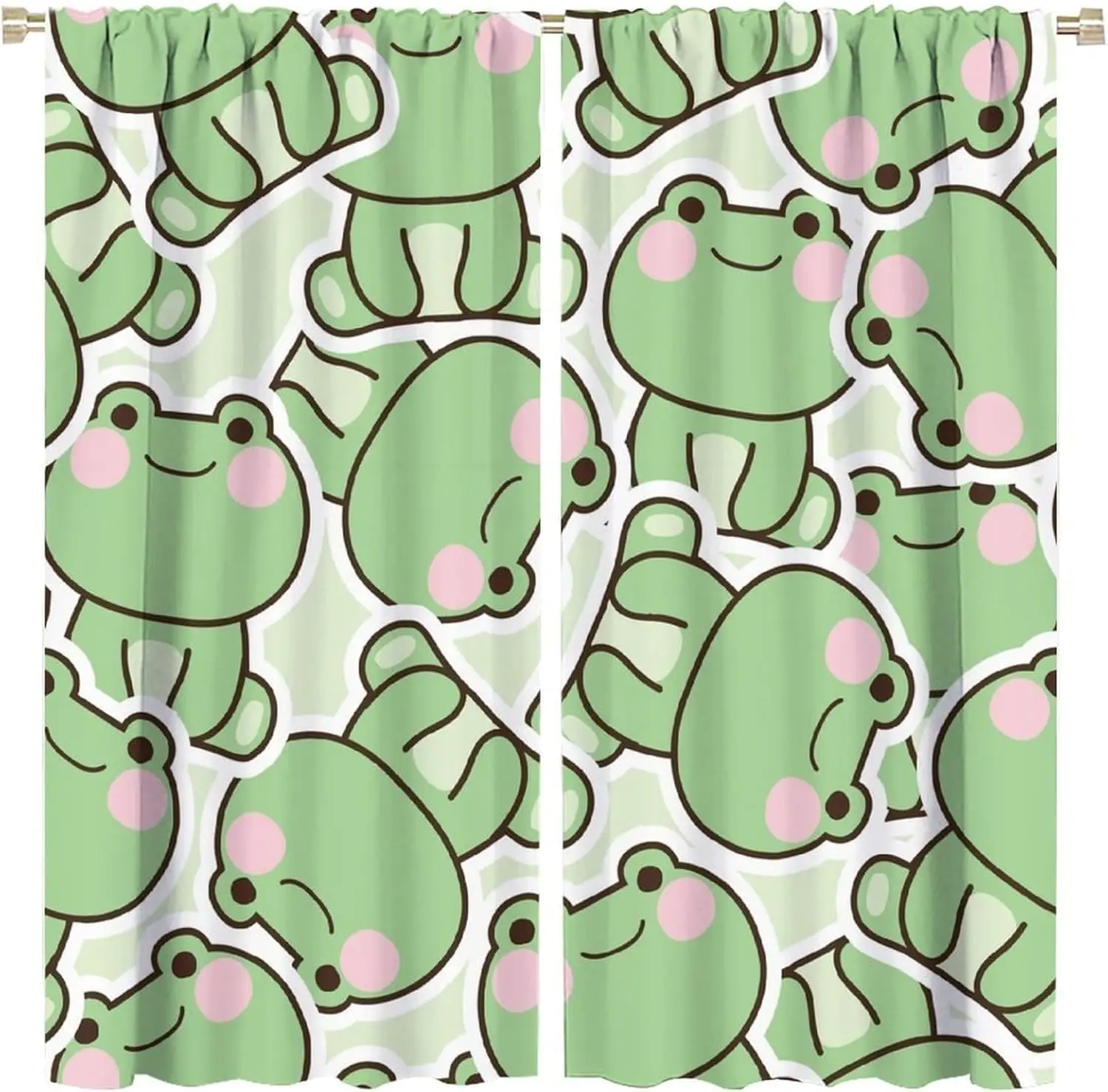 Cute Green Frog Pattern Curtains Nursery Kids Room Curtains Cartoon Baby Shower Decor Window Panels Polyester Tassel Curtain for