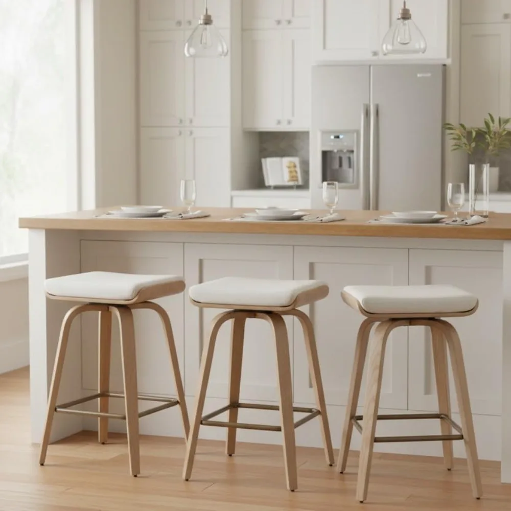 Counter Height Bar Stools Set of 2, 26 Swivel Bar Stools Saddle Backless Barstools for Kitchen Counter, Linen Counter Stools