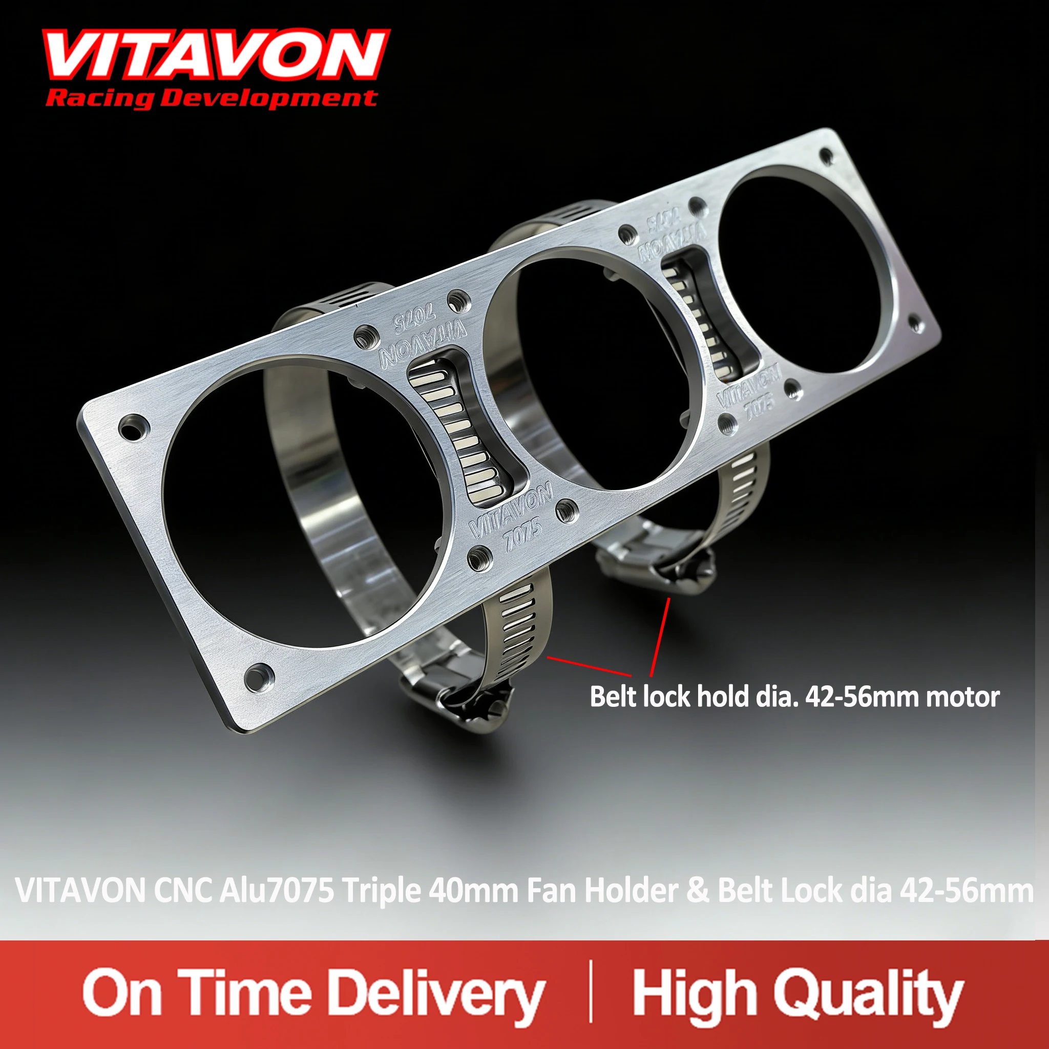 VITAVON CNC Alu7075 Triple 40mm Fan Holder & Belt Lock dia 42-56mm