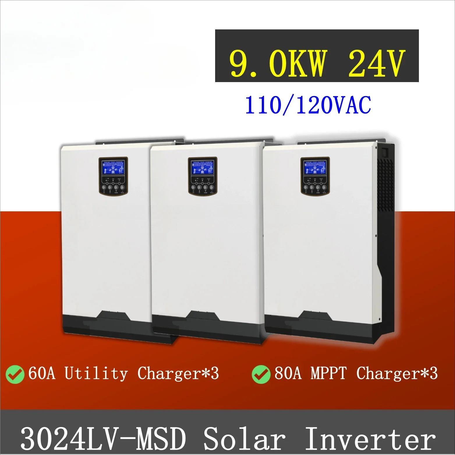 9kw 24v 110v 220v split phase mpp solar pure sine wave solar inverter 80A MPPT solar charge controller 80A battery charger