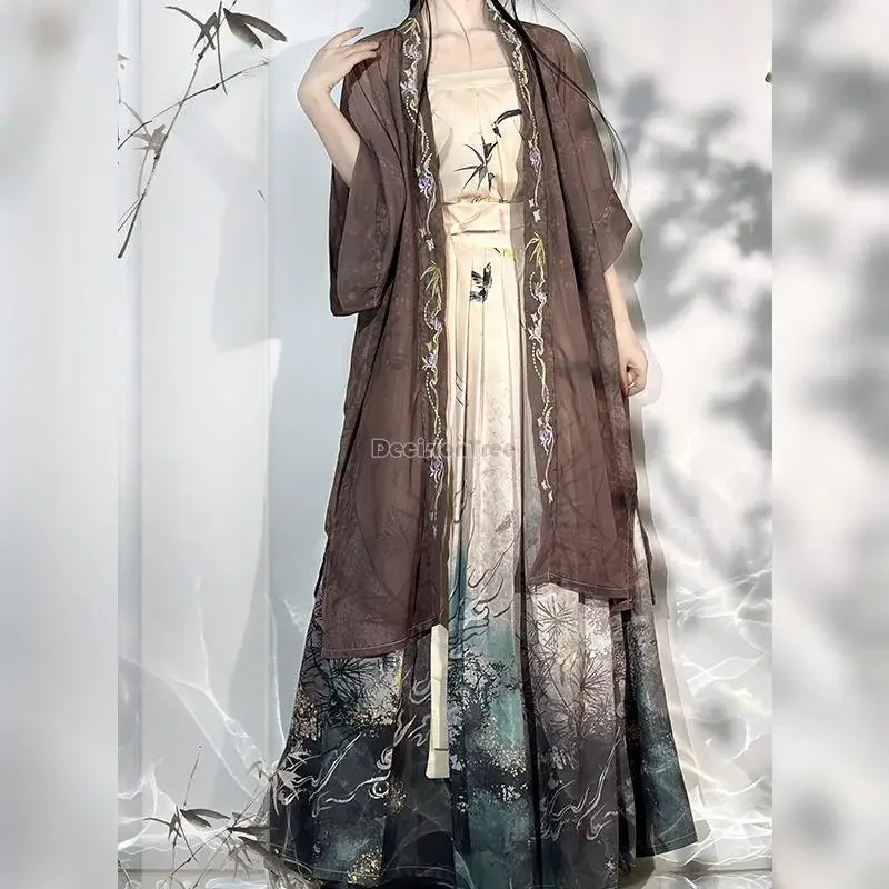 2023 cinese song dynasty hanfu femminile mezza manica vita gonna a pieghe quotidiana primavera estate stampata retro hanfu 3 pezzi set s656