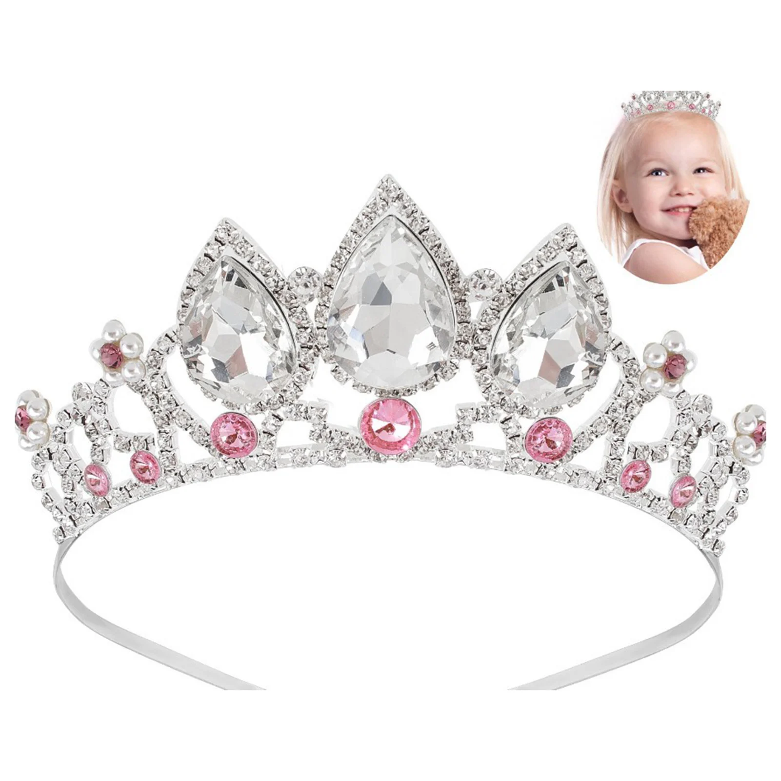 

Sparkly Princess Crown for Girls, Waterdrop Rhinestone Tiara Headband, Trendy Crystal Hairband Bride Wedding Party Hair Jewelry