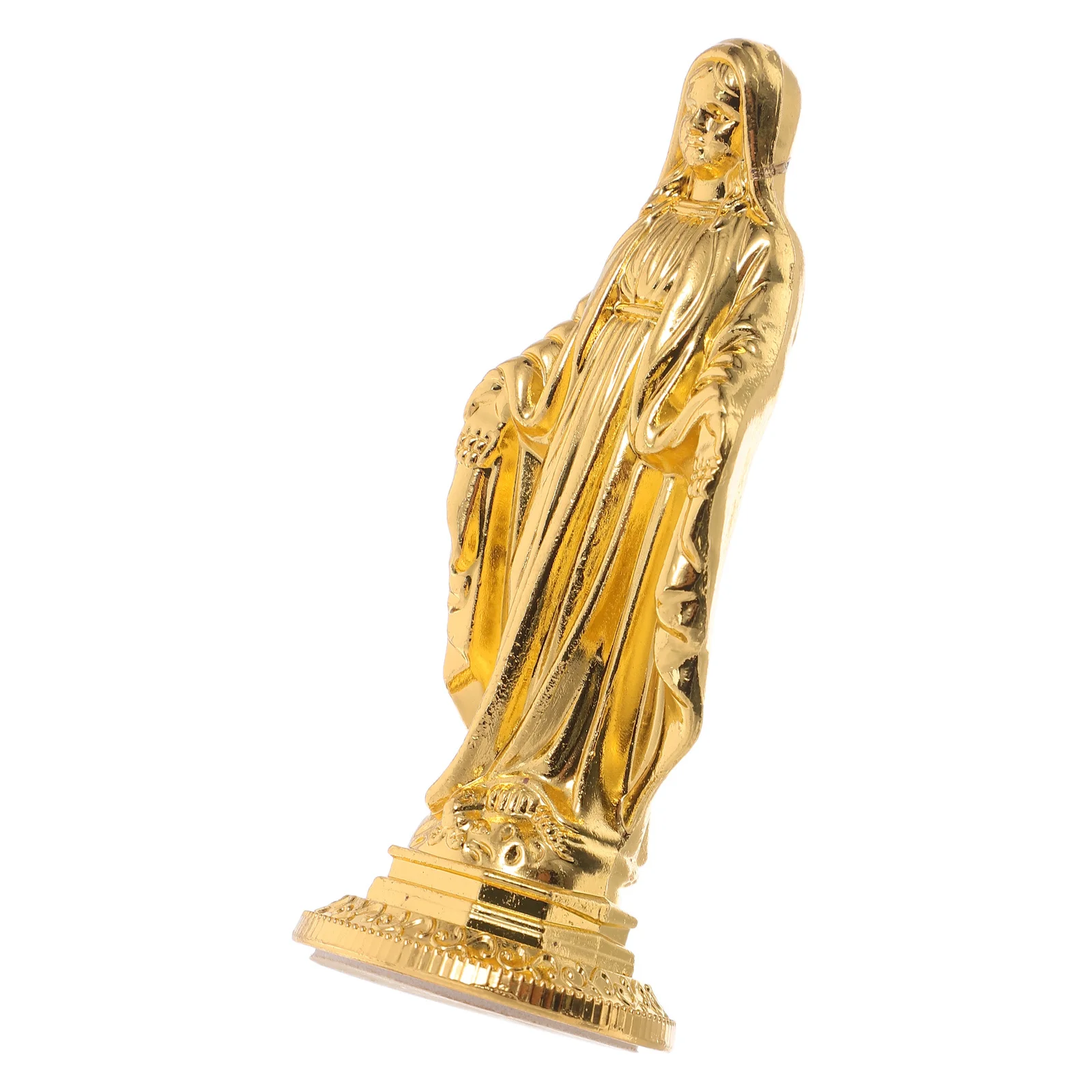 

Gold-Plated Mini Catholic Mary Statue Blessed Mother Sculpture Prayer Christian Desktop Decor Catholic Statue Holy Lady Figurine