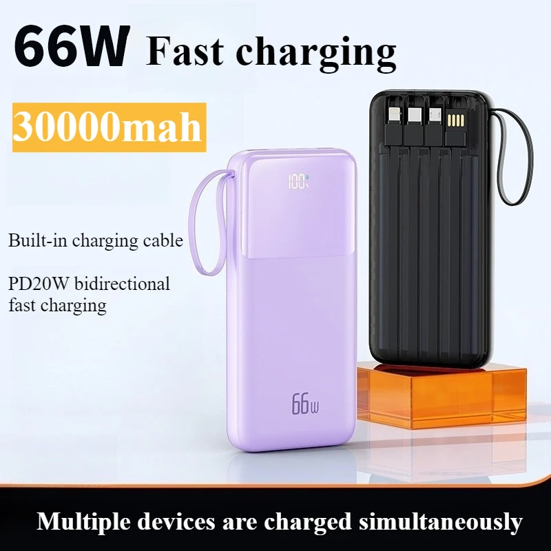 

Xiaomi 66W Fast Charging Power Bank with Built-in Cable Phone External Battery 30000mAh PD20W Powerbank Huawei Android