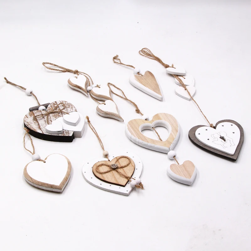 DIY Crafts Pendant Wooden Heart Desgin For Party Wedding Valentine\'s Day Hanging Ornament Nordic Vintage Creative Decoration