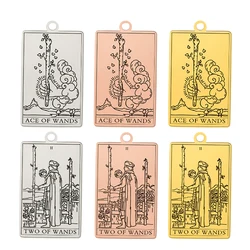 Dawapara Wands Tarot Card Pendant for Necklaces Earrings Minor Arcana Stainless Steel DIY Charms for Jewelry Making