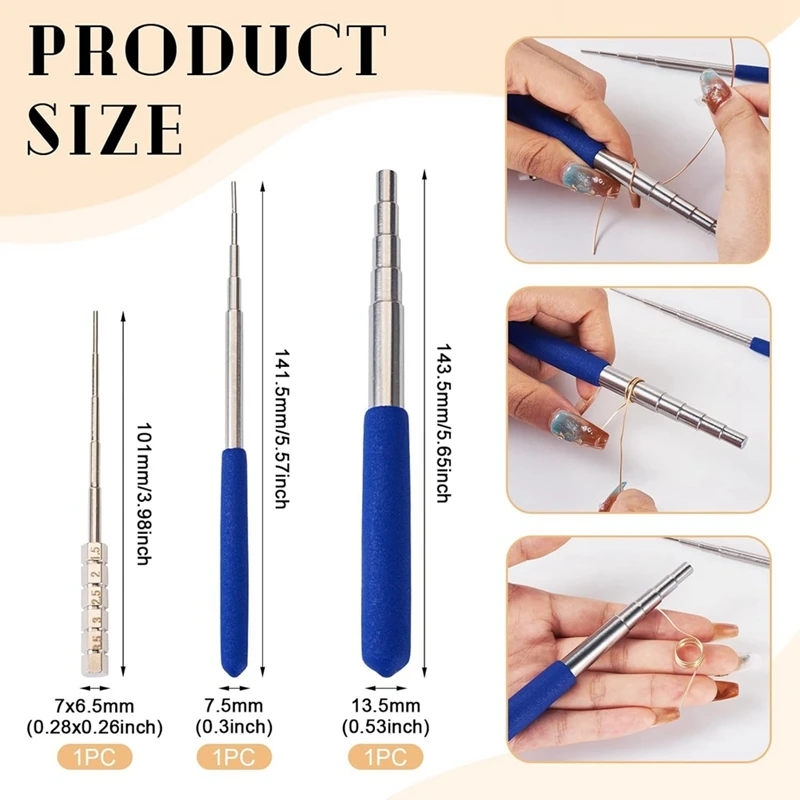 أفضل العروض 3 قطعة لفائف تهزهز سلك حلقات لف قضيب خطوة مانديل عصا الانتقال الدائري تشكيل أداة لصنع المجوهرات التفاف 1.5-10 مللي متر