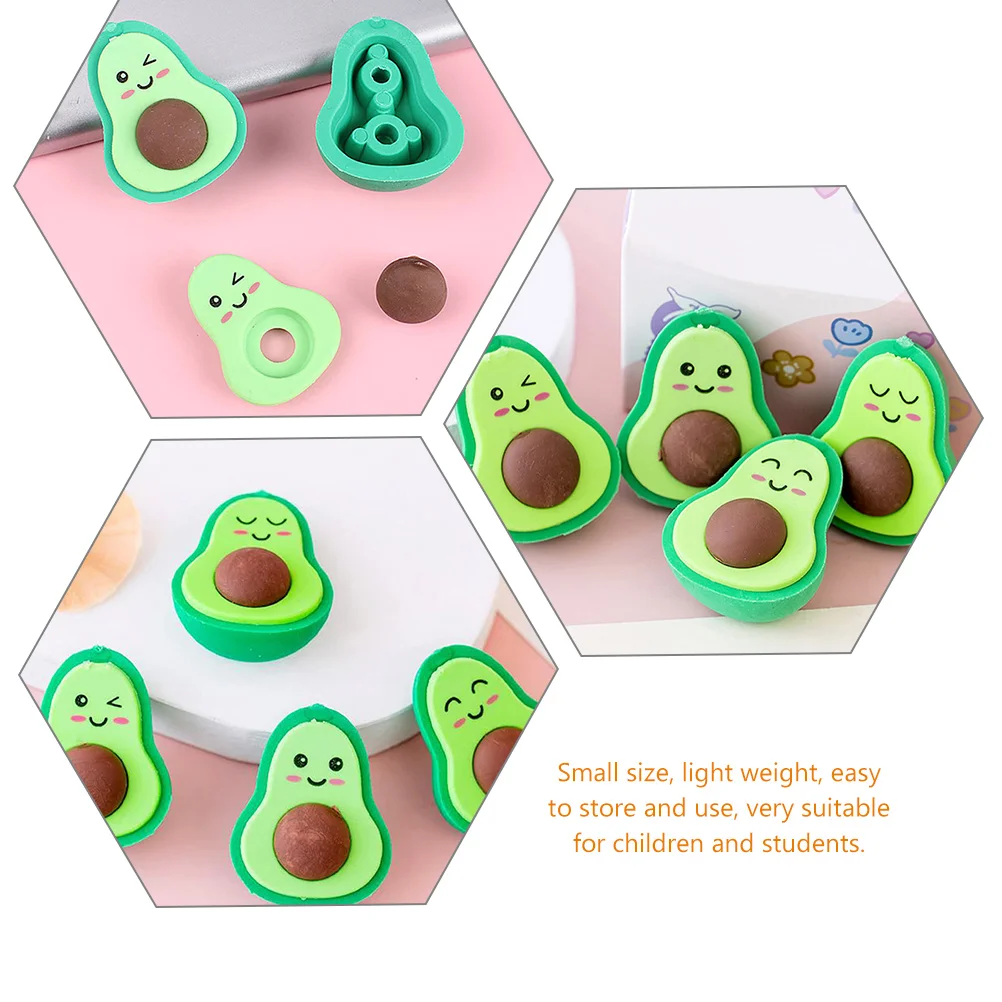 

36pcs Avocado Shaped Erasers Cute Small Fruit Style Kawaii Student Supplies Classroom Prizes Mini Bulk Kids Educational Toy Gift