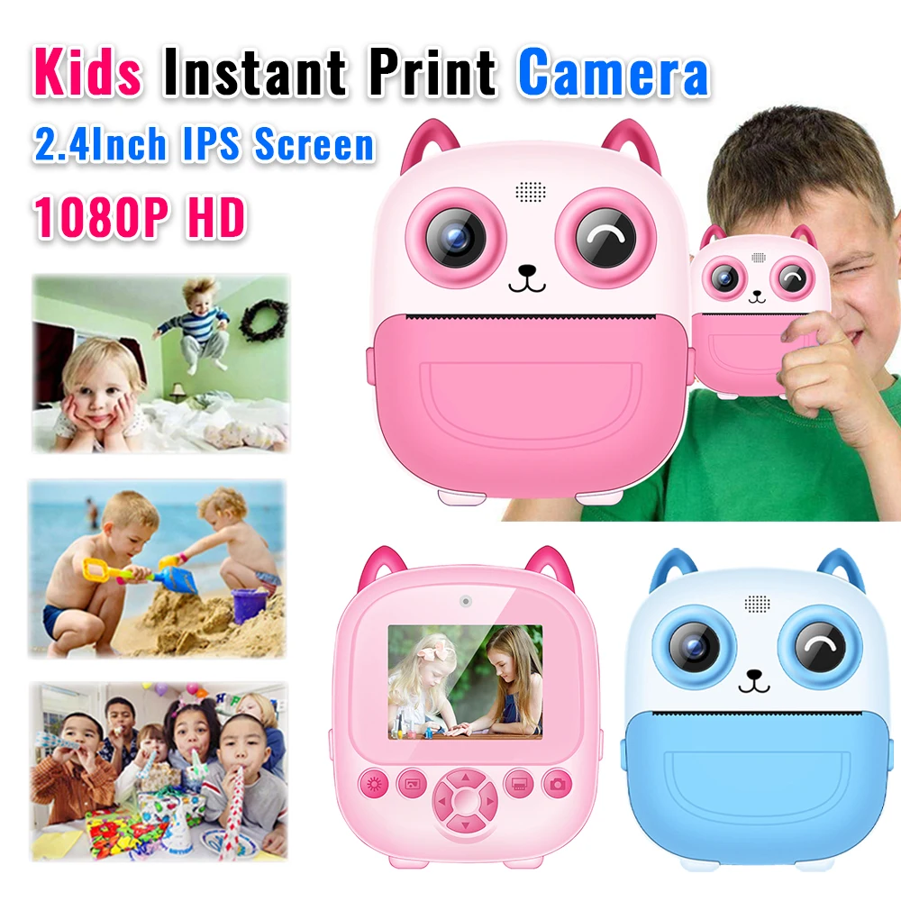 Digital Video Cameras 1080P HD with Print Paper & 32G Card Children Digital Camera Toys 2.4Inch IPS Screen Selfie Digital Camera