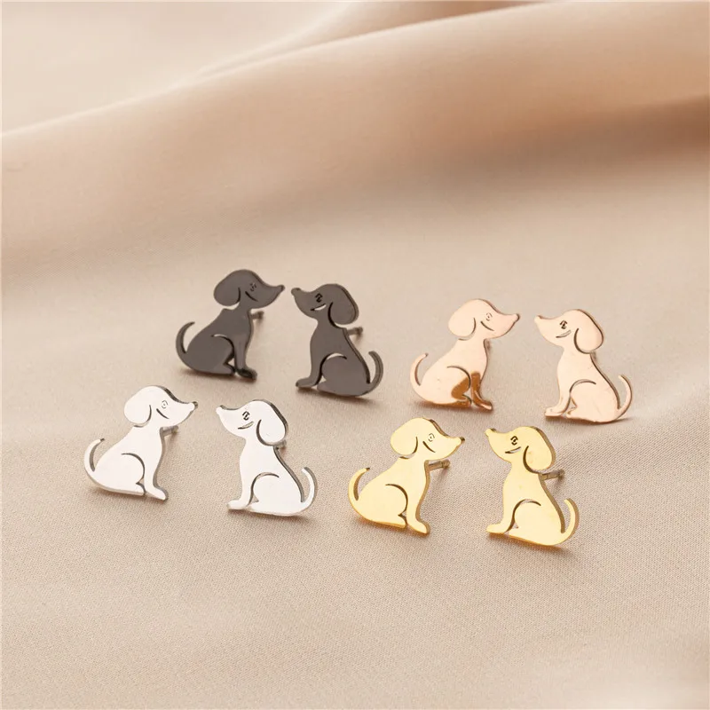 Fashion Mini Stainless Steel Animal Earring Cartoon Bulldog Corgi Sausage Dog Stud Earrings for Women Men Piercing Ear Jewelry