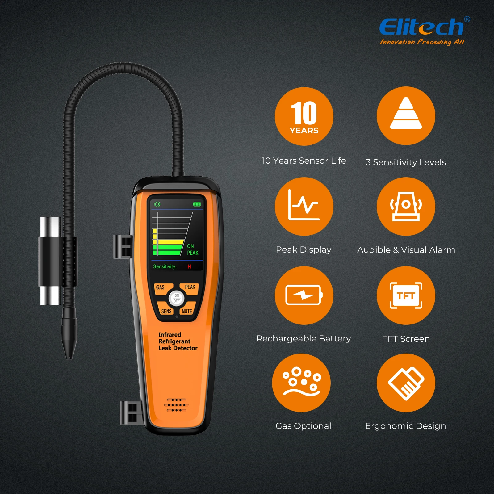 Tester avanzato dell'alogeno del rivelatore della perdita del Freon del refrigerante di Elitech ILD-300 per la vita di 10 anni di CFCs HCFCs dell'analizzatore di Gas di HVAC