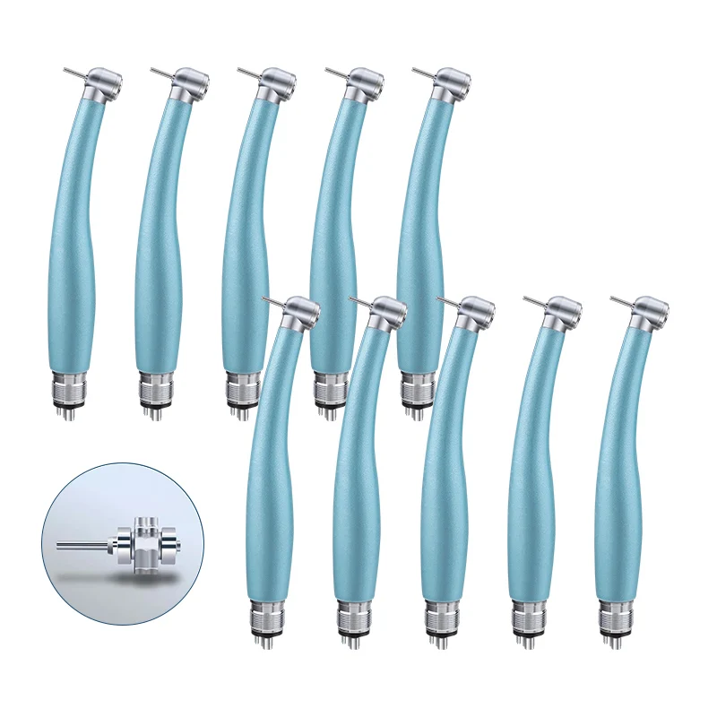 Dental High Speed Handpiece 10PCS Push Button Personal High Rotation LED Hand Piece Water Spray E Generator Dentistry Set Blue