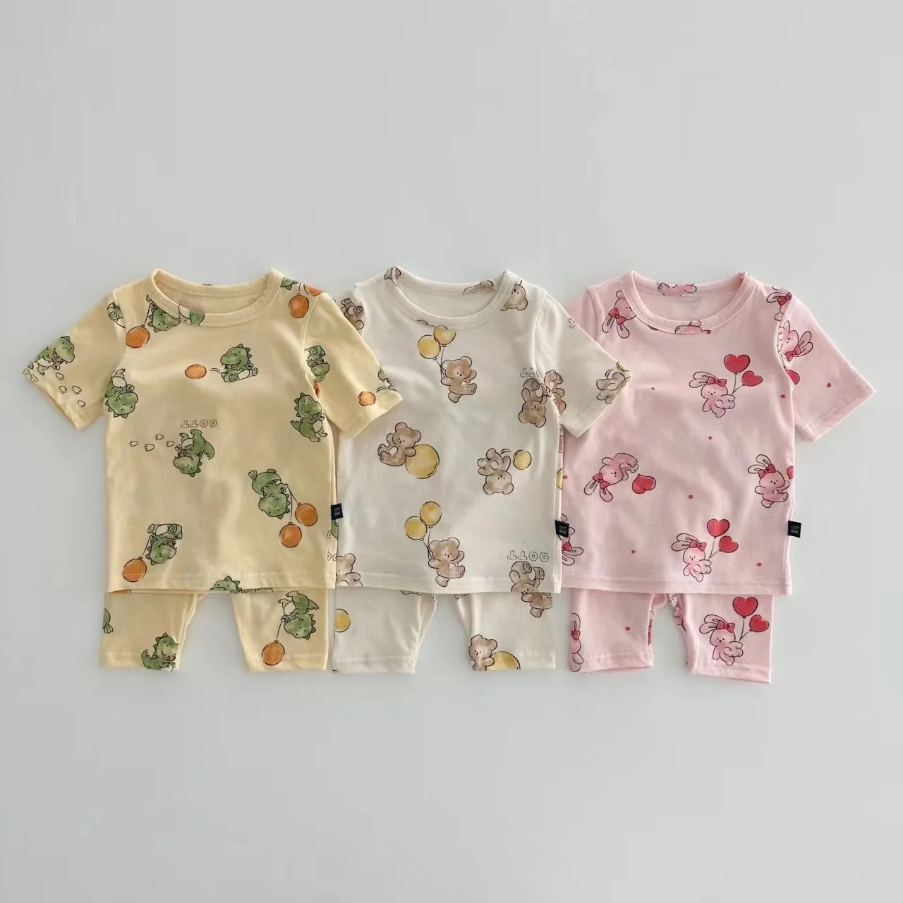 

2025 Summer New Baby Short Sleeve Clothes Set Girls Cute Bear T Shirts + Shorts 2pcs Suit Thin Comfortable Kids Boys Cotton Set