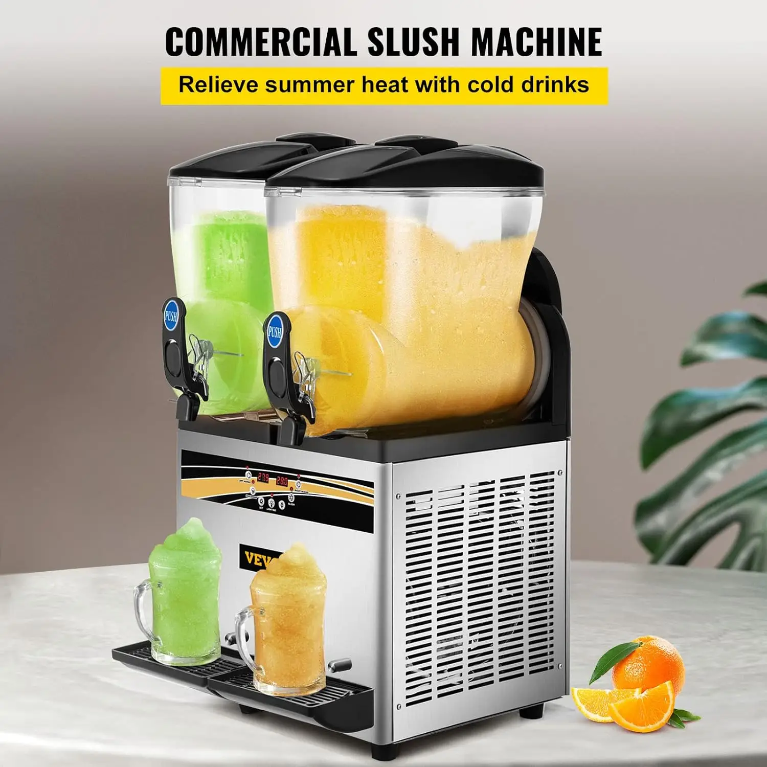 Slushy Machine, 15Lx2 Tank Margarita Maker, 1000W Stainless Steel Smoothie Frozen Drink Maker for Supermarkets