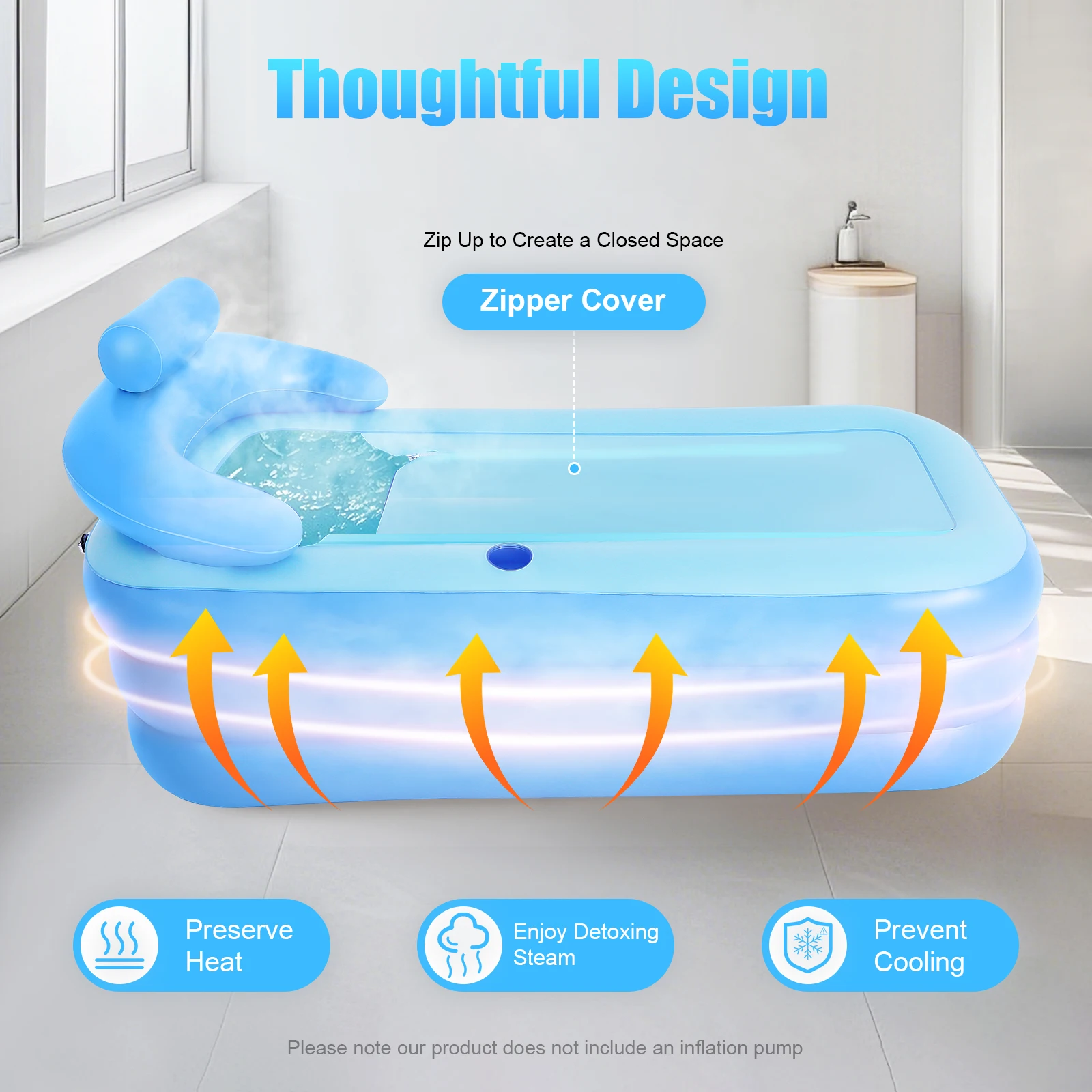 Vasca da bagno gonfiabile portatile 160*84*64 cm, vasca per immersione con cuscino, schienale e braccioli per hotel, giardini e bagni