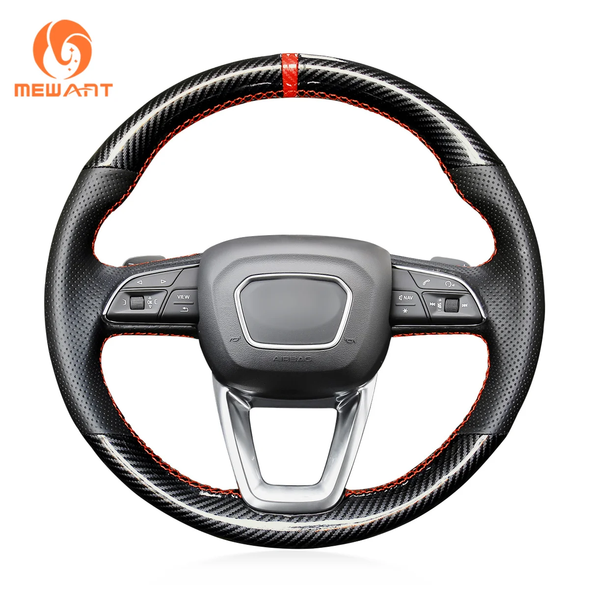 

MEWANT Black genuine Leather carbon fiber Car Steering Wheel Cover for Audi A3 A4 Allroad Q3 Q5 Q7 Q8 RS 5 RS Q8 S3 S4 S5A5