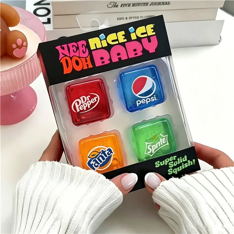 Schylling Needoh Nice Ice Baby 4 Pack Teenie Cube Fidget Relief Sensory Toy Cola Sprite Cube Squish Toy Maltose Non-toxic Gift view 3