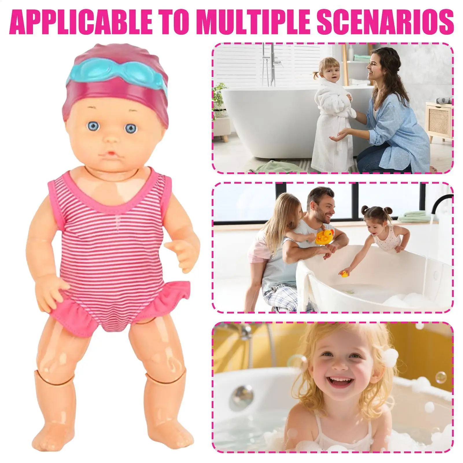 Baby Doll For Pool Electric Swimming Doll Battery-Powered Bathtub Toy Floating Swimming Figure For Water Pool Beach Bathroom
