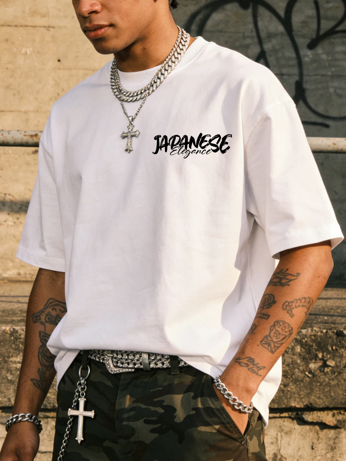 Men's Japanese Geisha Cherry JDM Car Print Crew Neck T-Shirt Polyester S-2XLShort Sleeve Hip Hop Streetwear Oversized Casual Tee