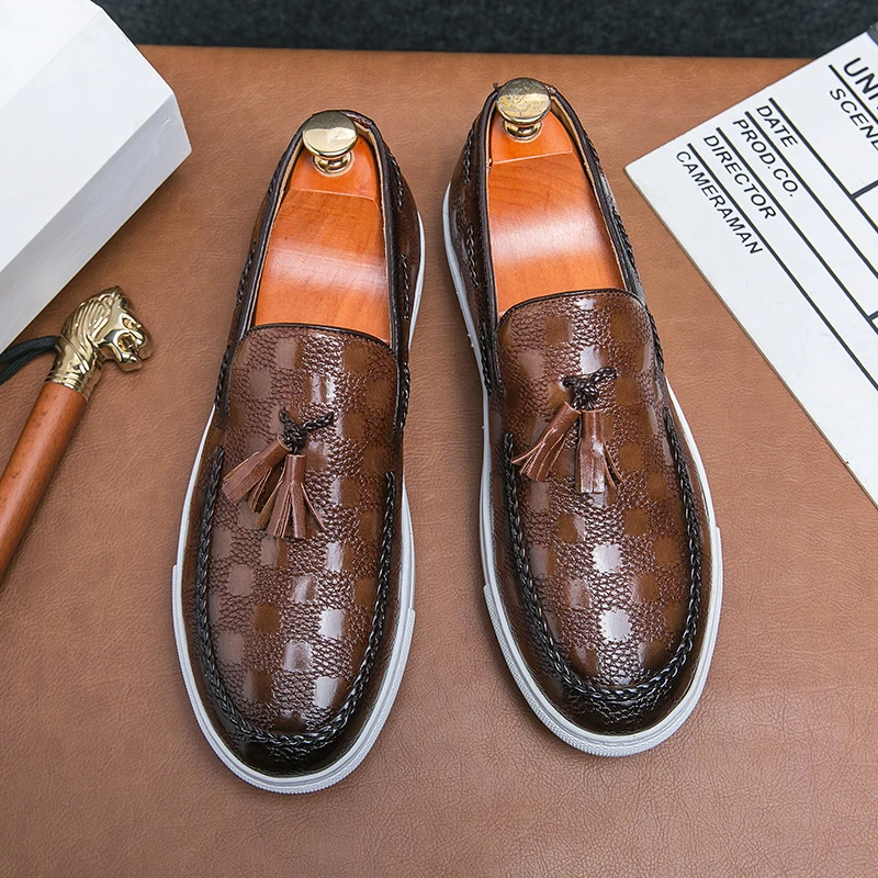 Baskets Noires à Glands Solides pour Homme, Chaussures à Plateforme, Marron, Nouvelle Collection, Tailles 38 à 46