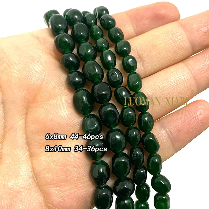 6-10mm Natural Chalcedony Dark Green Emerald Color Stone Irregular Loose Spacer Bead for Jewelry Making Diy Bracelet Accessories