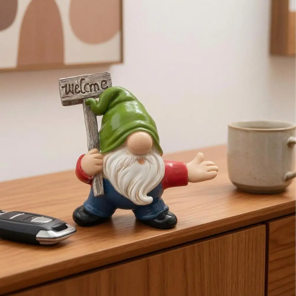 Garden Gnome Statue Decorative Entrance Hall Figurine Funny Gnome Welcome Sign Ornament Resin Faceless Garden Statue for Outdoor