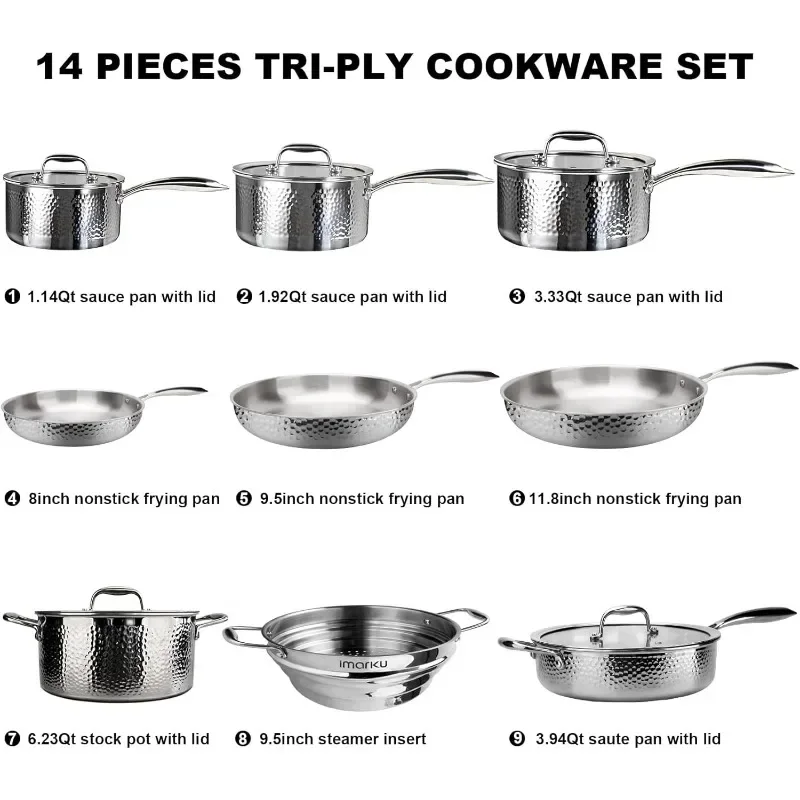 Stainless Steel Pots and Pans Set, Hammered Stainless Steel Cookware Set, Professional Induction Kitchen