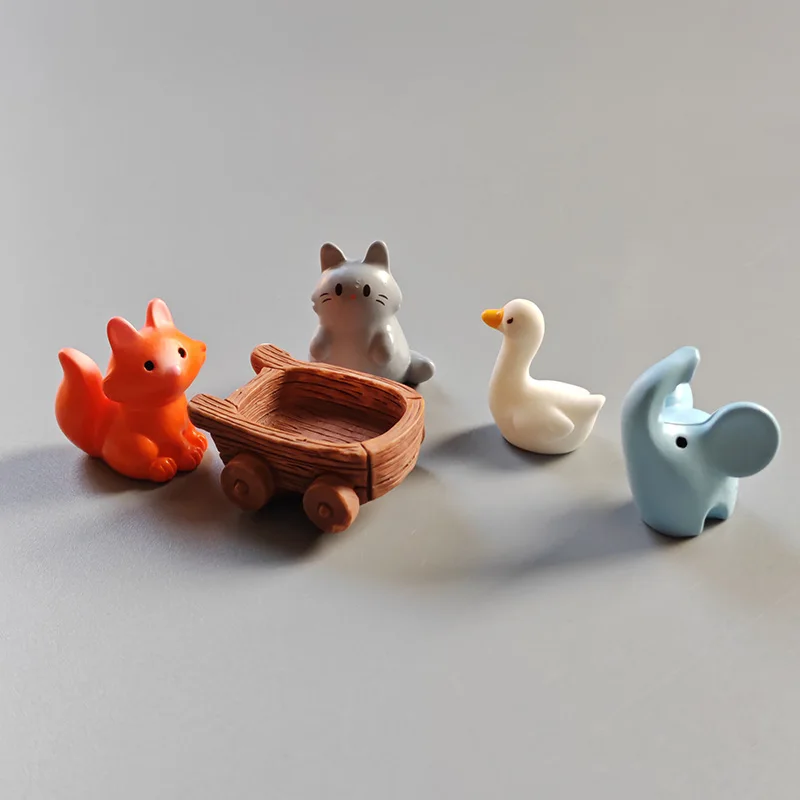 10PCS Dog Squirrel Fox Rabbit Sheep Duck Pig Cat Horse Frog Turtle Snake Koala Figurine Miniature Fairy Garden Decor Accessories