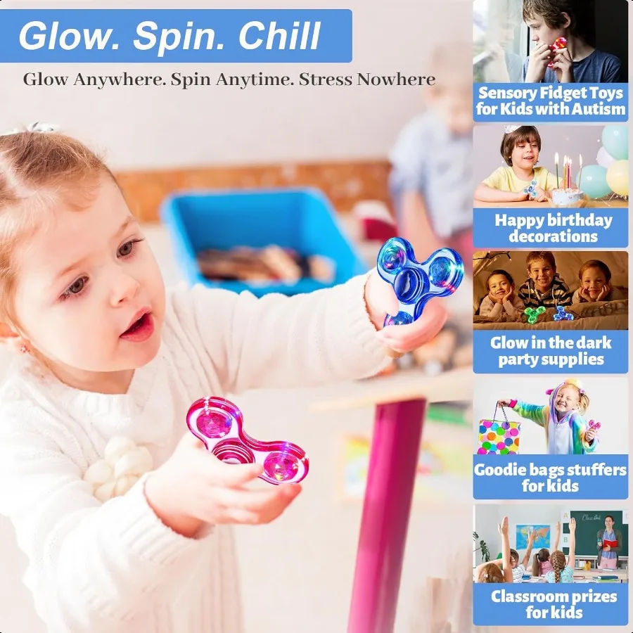 Fidget Spinner for 2 Pack Light up Sensory Fidget Toys Adults 4812 with Autism ADHD Anxiety Toys Str Relief Teen Boy Gifts Glow