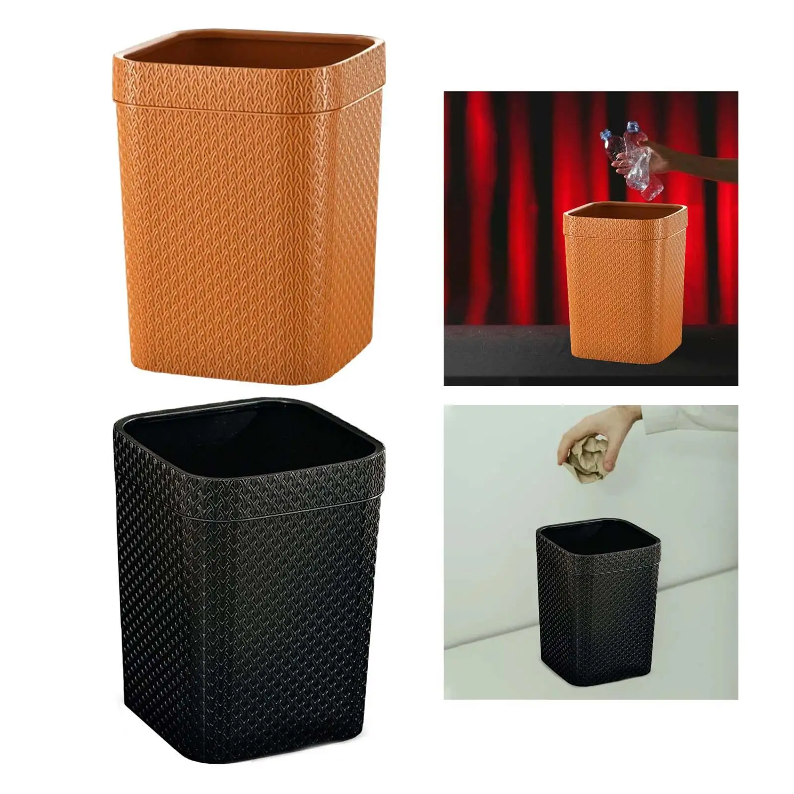 

Корзина для мусора в стиле ротанга Компактный пластиковый квадратный контейнер для мусора Корзина для мусора