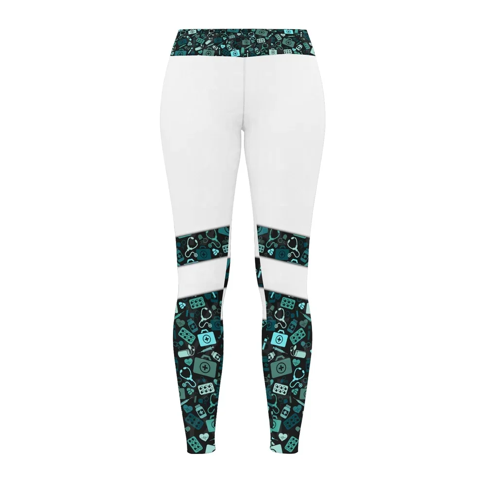 Feminino Padrão Médico Legging, Tudo Sobre Impressão, Enfermeira, Ferramentas De Enfermagem