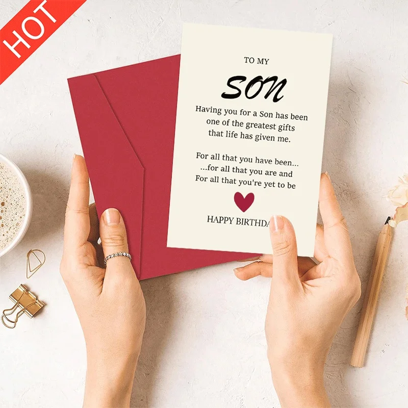 

Happy Birthday Card to My Son, Heart Print Birthday Greeting Card for Son, Sentimental Birthday Gift Card for Son