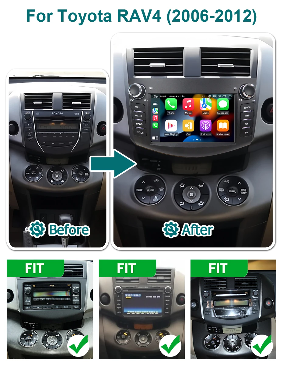 Kabelloses Carplay Android 15 Auto-Autoradio GPS-Bildschirm für Toyota RAV4 2006-2012 2din Autoradio Stereo Multimedia-Player BT 4GLTE – Detail 2