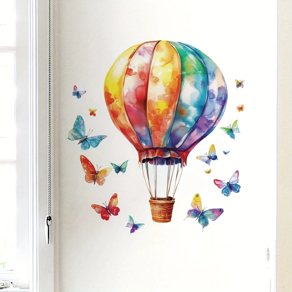 1 Colorful Hot Air Balloon Sticker, Colorful Butterfly, Ink Painting Style, Suitable for Living Room, Bedroom, Kitchen, Home Decoration Background Wall Decoration