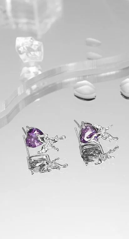 RYJU 925 Sterling Silver Y2K Purple Crystal Heart Stud Earrings for Women Sweet Zircon Earrings Personality Party Jewelry Gift