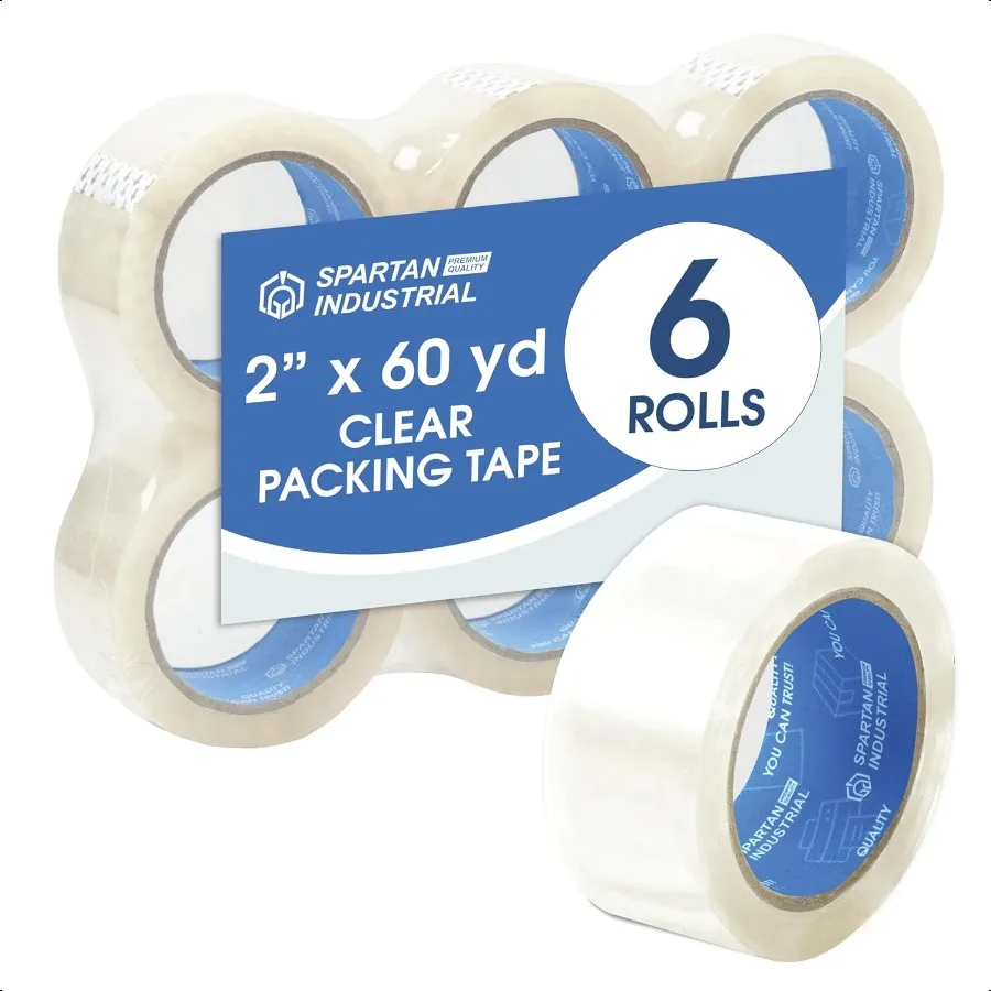 

SPARTAN INDUSTRIAL 2 X 60 yd Clear Shipping Tape Rolls 6 Rolls of Heavy Duty Box Tape for Moving Packing Shipping Storage 2.7 M