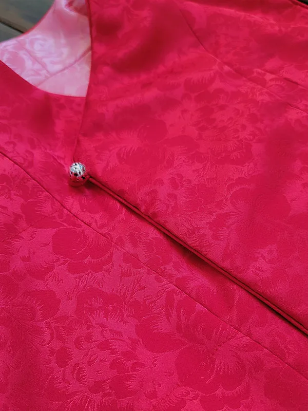 

Autumn Winter Thin Cotton Two-Sided Wear Mid-Red Stand Collar Svel Straight Tube Vest Women's Top Original Vest