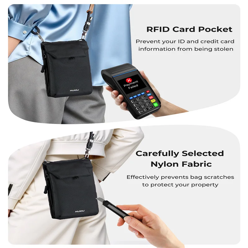 Wodoodporna nylonowa torebka na telefon KUXIU, mała torba crossbody do podróży, przegródki na karty ARFID chroniące przed kradzieżą, wielofunkcyjna torebka na telefon komórkowy. — zdjęcie produktu 3