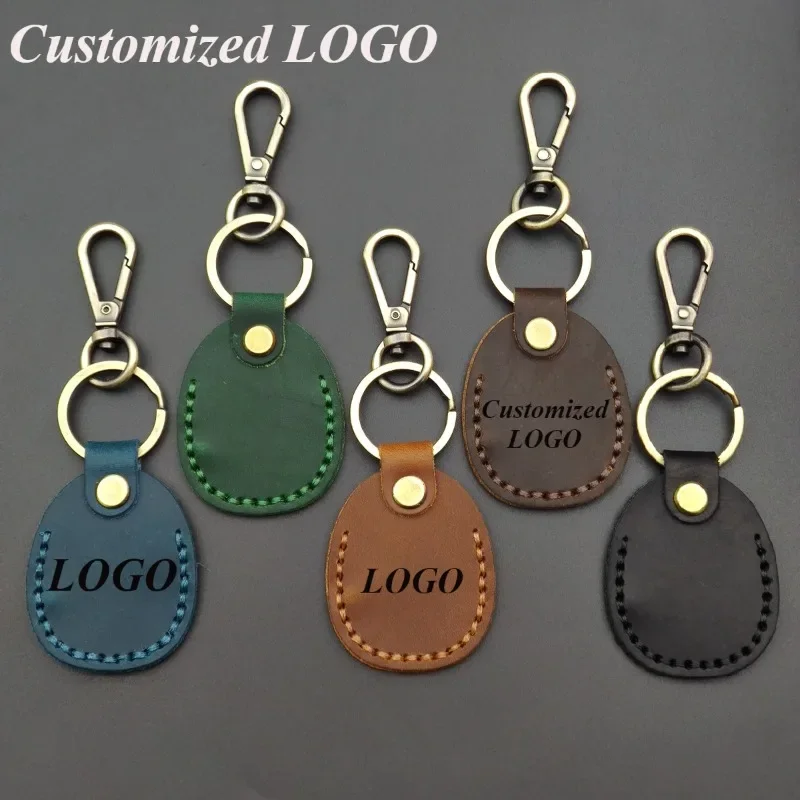 

Custom LOGO Advanced Crazy Horse Leather Keychain Laser Engraved Car Key Chain Personalize Women Keyring Gift Wholesale