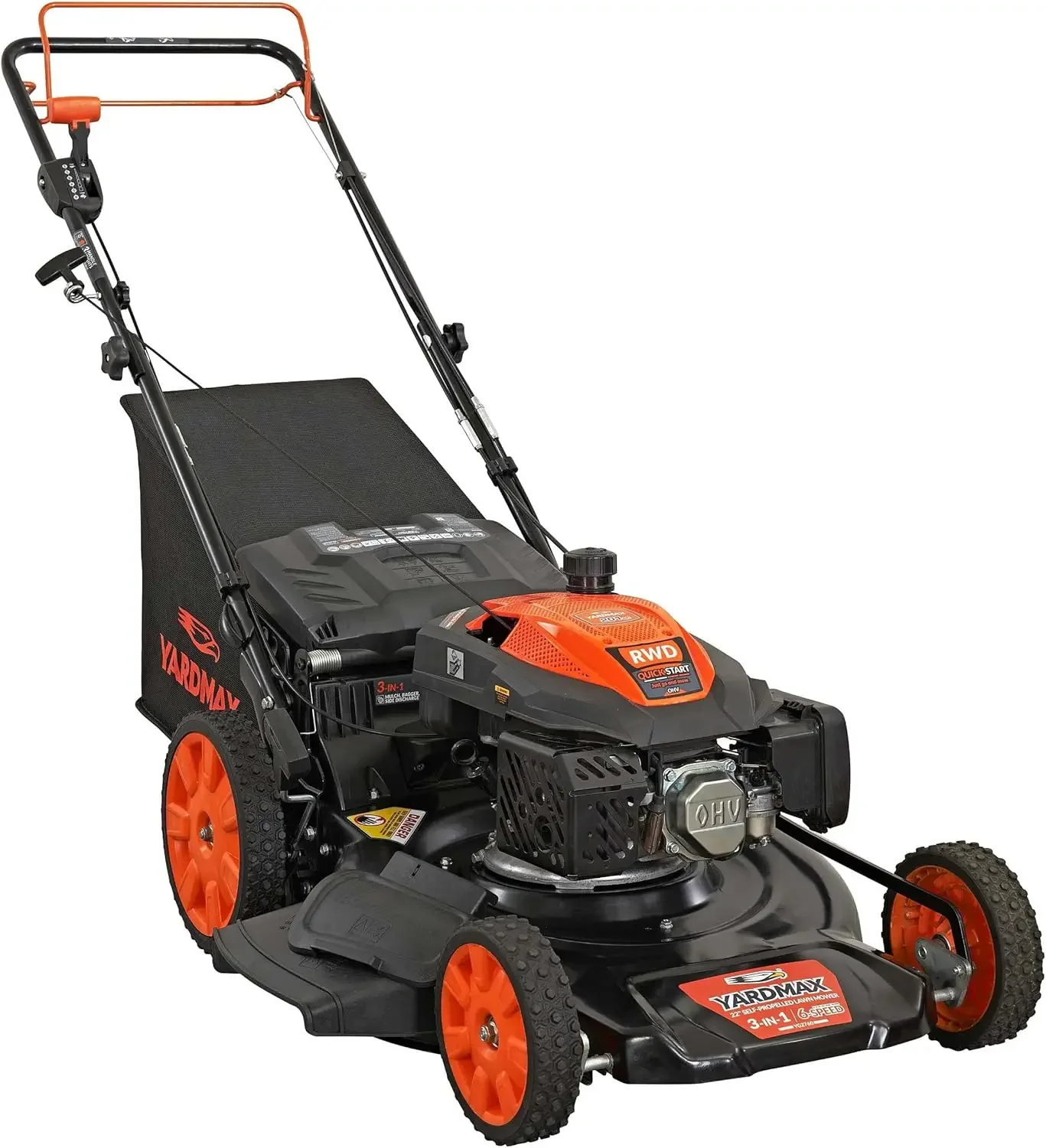 Self-Propelled Gas Lawn Mower 22-Inch 201cc 3-in-1 with 6 Speed Adjustable PACE and High Wheel for Efficient Cutting