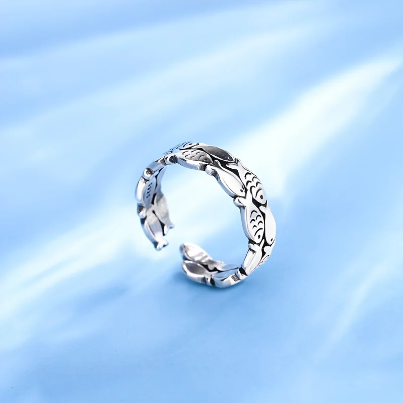 New in 925 Sterling Silver Small Fish School Of Fish Adjustable Women's Rings Wedding Cute Luxury Wholesale Jewellery Moneys 925